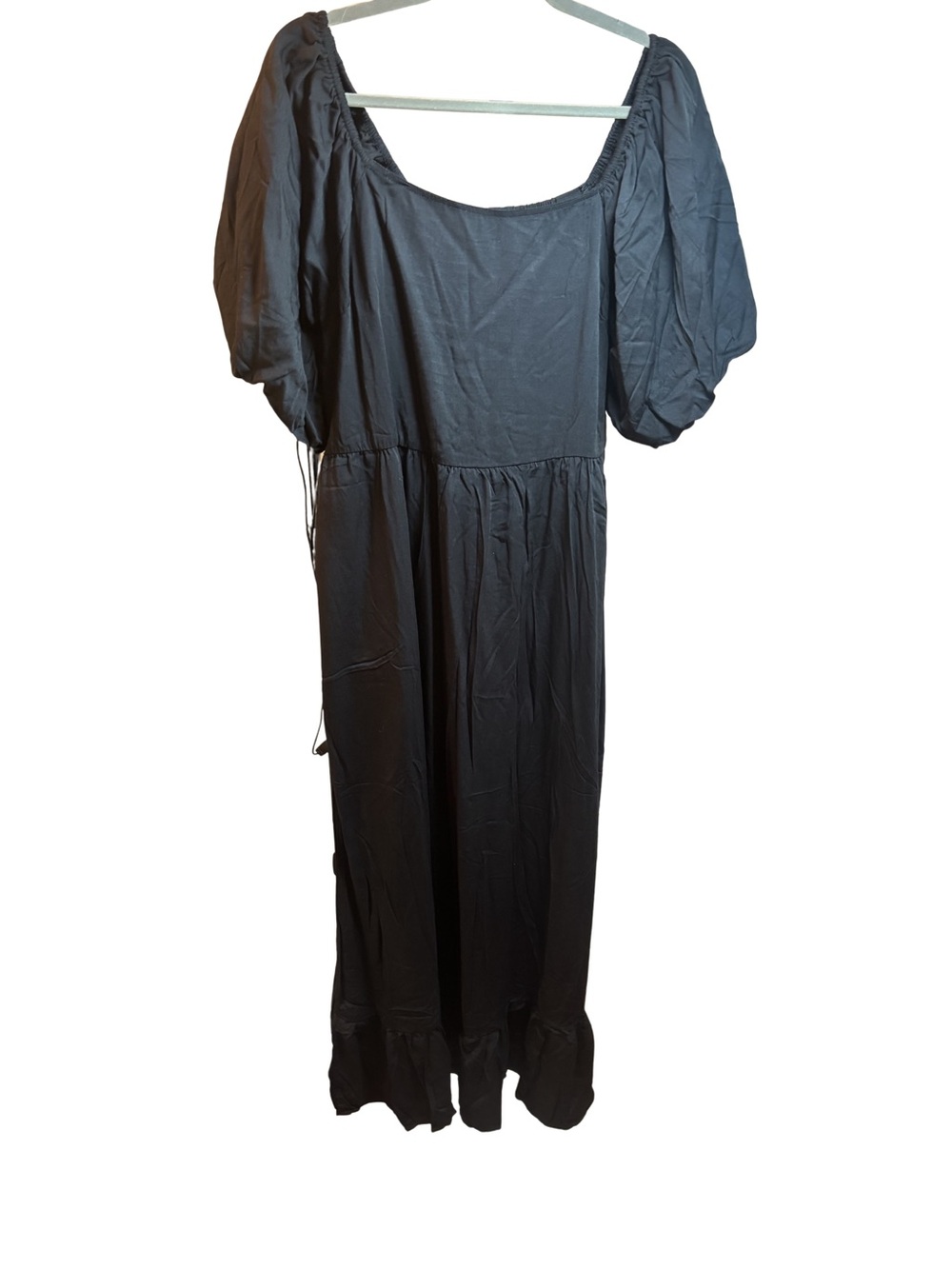 Silk & Salt Boho Black Puff Sleeve Maxi Dress with Scoop Neck Sm New